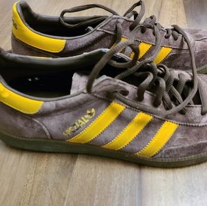Adidas Spezial brown and yellow suede sneakers